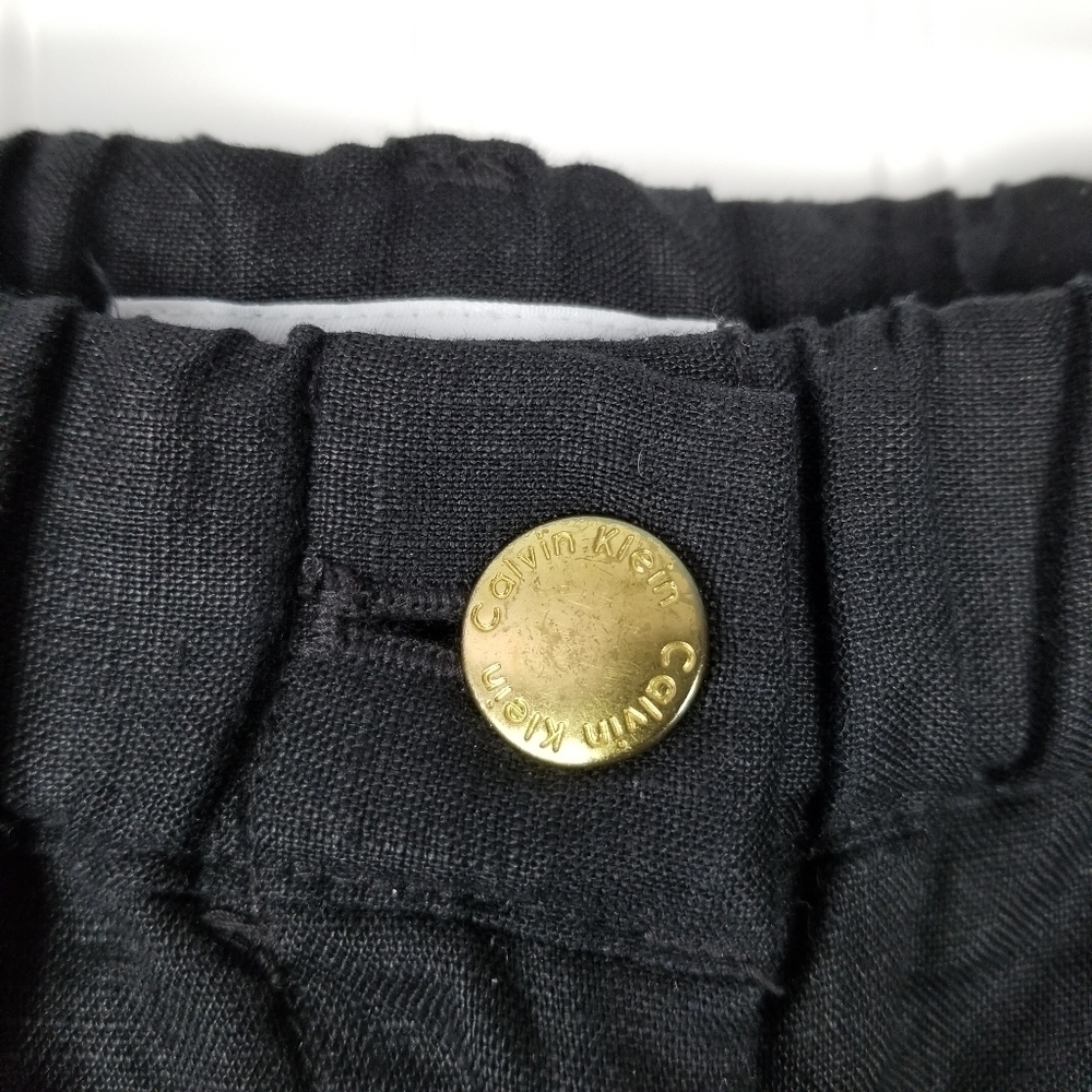 Calvin Klein Womens Black Linen Roll Tab Cuff Pants Size Small Elastic Waist Zip - Picture 9 of 11